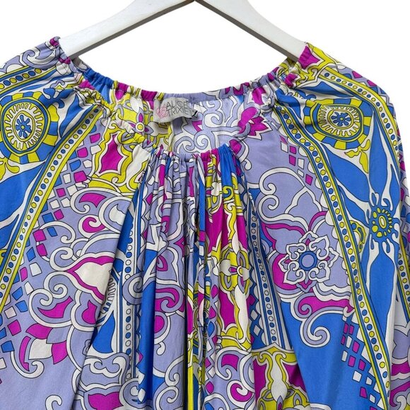 Vintage Alice & Trixie 100% Silk Blouse Peasant Top Size Small Pink Blue Paisley - Picture 2 of 9